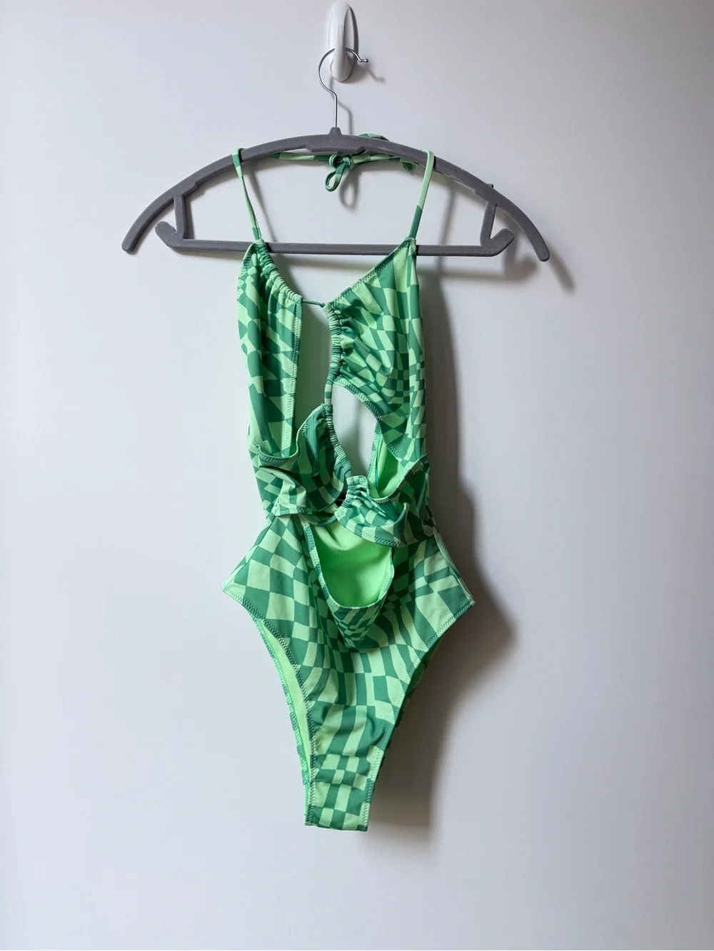 Zara Bright Green cutout Checkerboard One-Piece Swimsuit